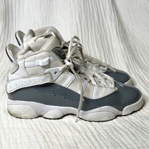 Air Jordan 6 Rings Shoes Youth Size 4Y Cool Grey White Patent GS 323419-121